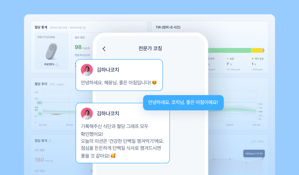 데이터 기반 초개인화 만성질환 케어 - 혈당·고혈압 대시보드 및 전문가 코칭 (모바일)